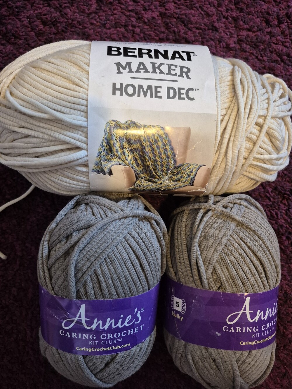 Bernat Maker Home Dec Large Skein And Two Annie's Caring Crochet Skeins